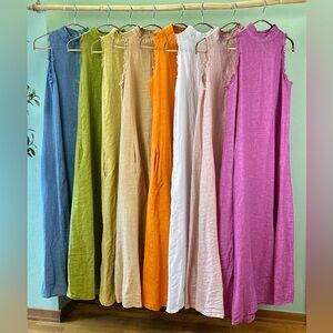 Puro Lino Italian 100% Linen Sleeveless Maxi Dresses